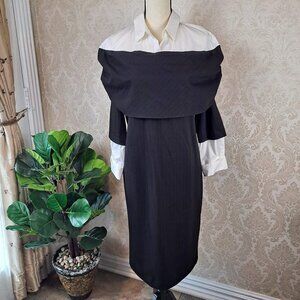 Colleen Lopez Size Large Black and White Dress with Faux Wrap and Sleeves EUC